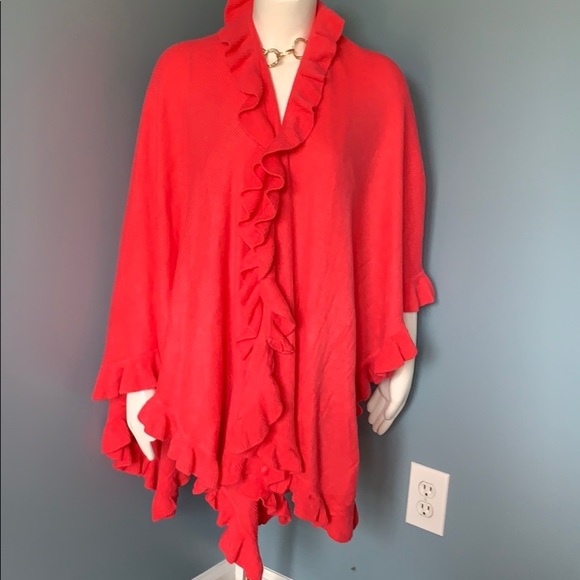 April Morin’ pink ruffle shawl open cardigan OS - Picture 1 of 4